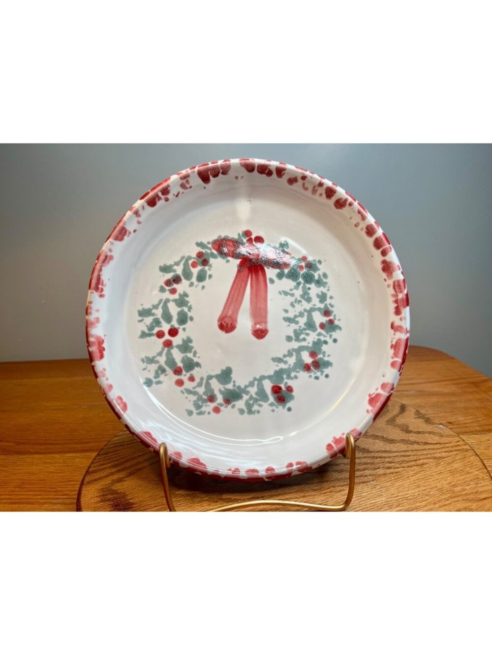 Vintage Bybee Pottery 10" Christmas  Pie Plate , Signed. Made in Kentucky